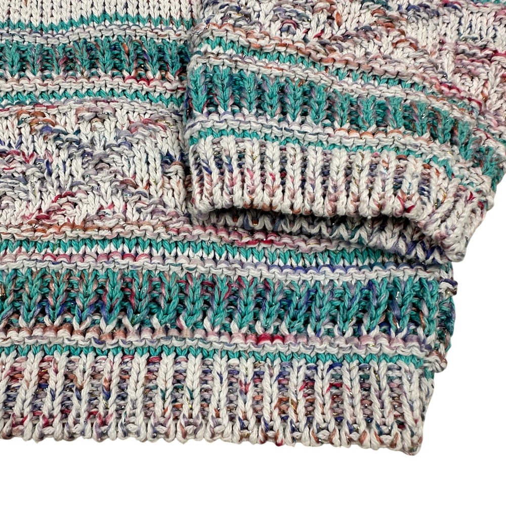 VTG CUTE Aztec Print Mock Neck‎ Sweater Metallic Multi Color Speckled Knit - Picture 14 of 16